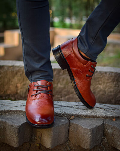 کفش مردانه چرم طبیعی مشکی و عسلی کد 2859