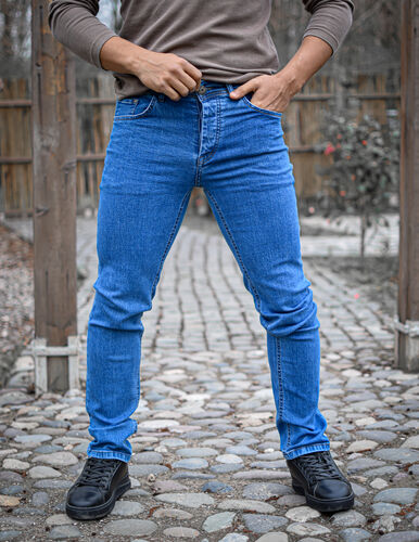 شلوار جین مردانه راسته آبی ساده کد 2949 سایز 44تا54