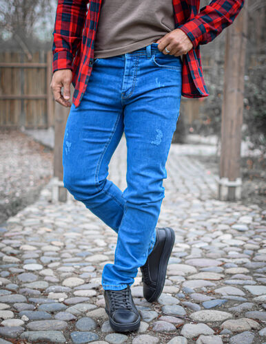 شلوار جین مردانه راسته آبی خاص زاپدار کد 2950 سایز 44تا54