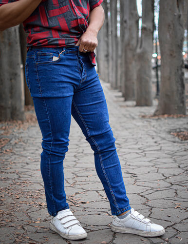 شلوار جین مردانه آبی سیر اسکینی ساده کد 2925 سایز 40تا50