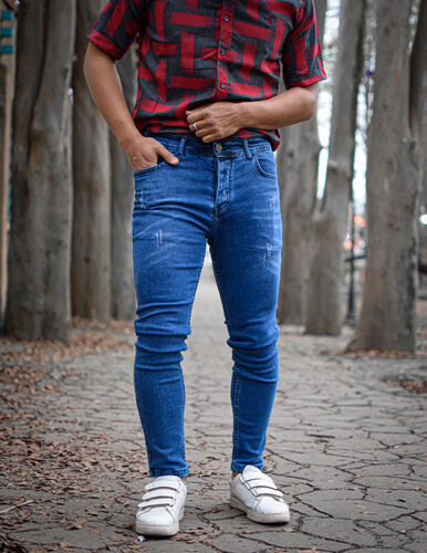 شلوار جین مردانه آبی دمپا لول کمزاپ کد 2926 سایز 40تا50